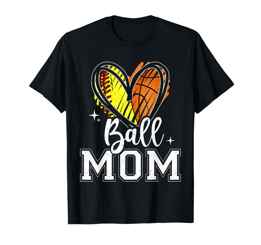 Ball Mom Softball Basketball Mom Both T-Shirt - Custom Art Print Unisex - T-Shirt, Sweatshirt, Hoodie