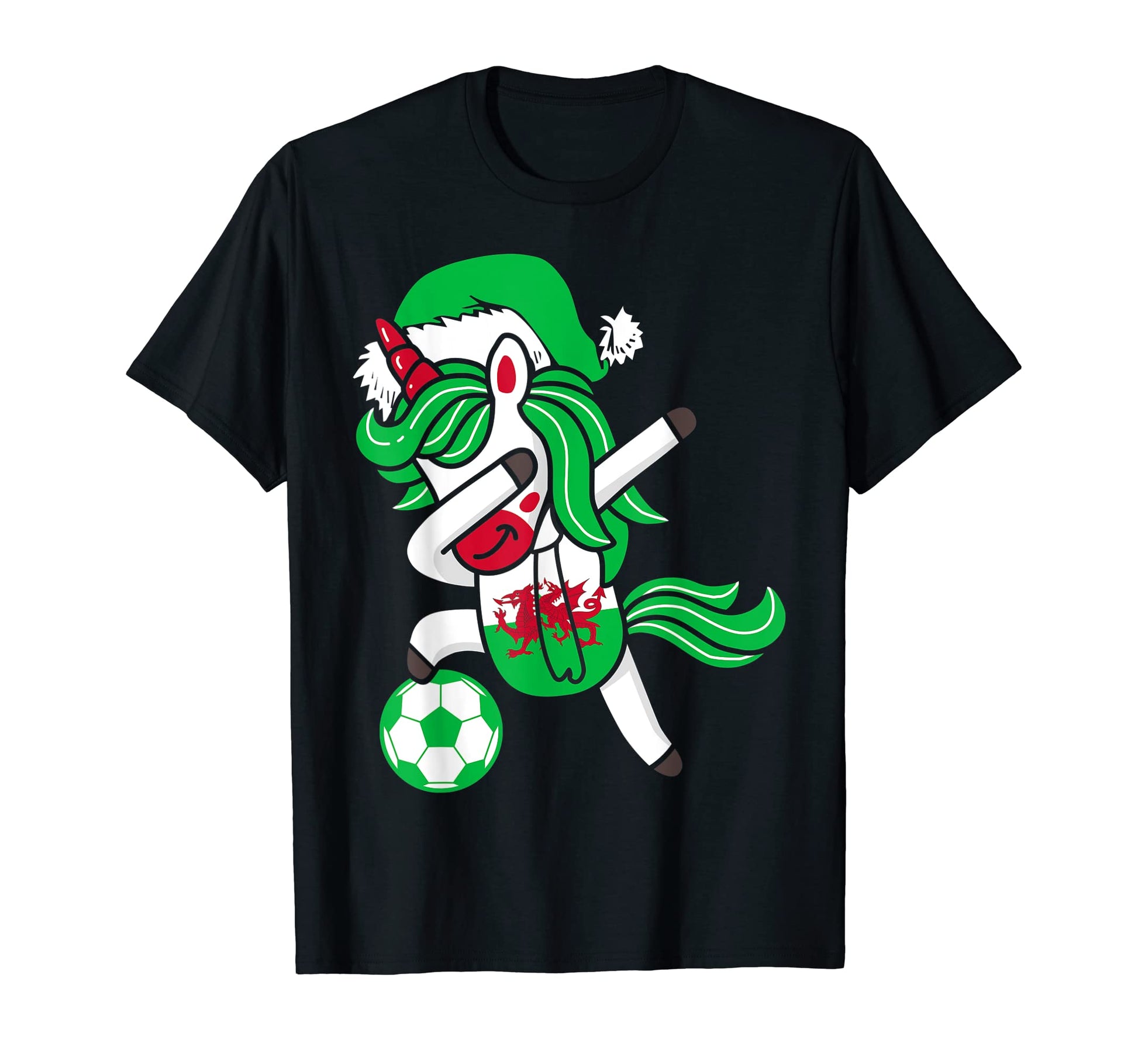 Soccer Dabbing Unicorn Hat Wales T-Shirt - Graphic Print for Adults - T-Shirt, Sweatshirt, Hoodie