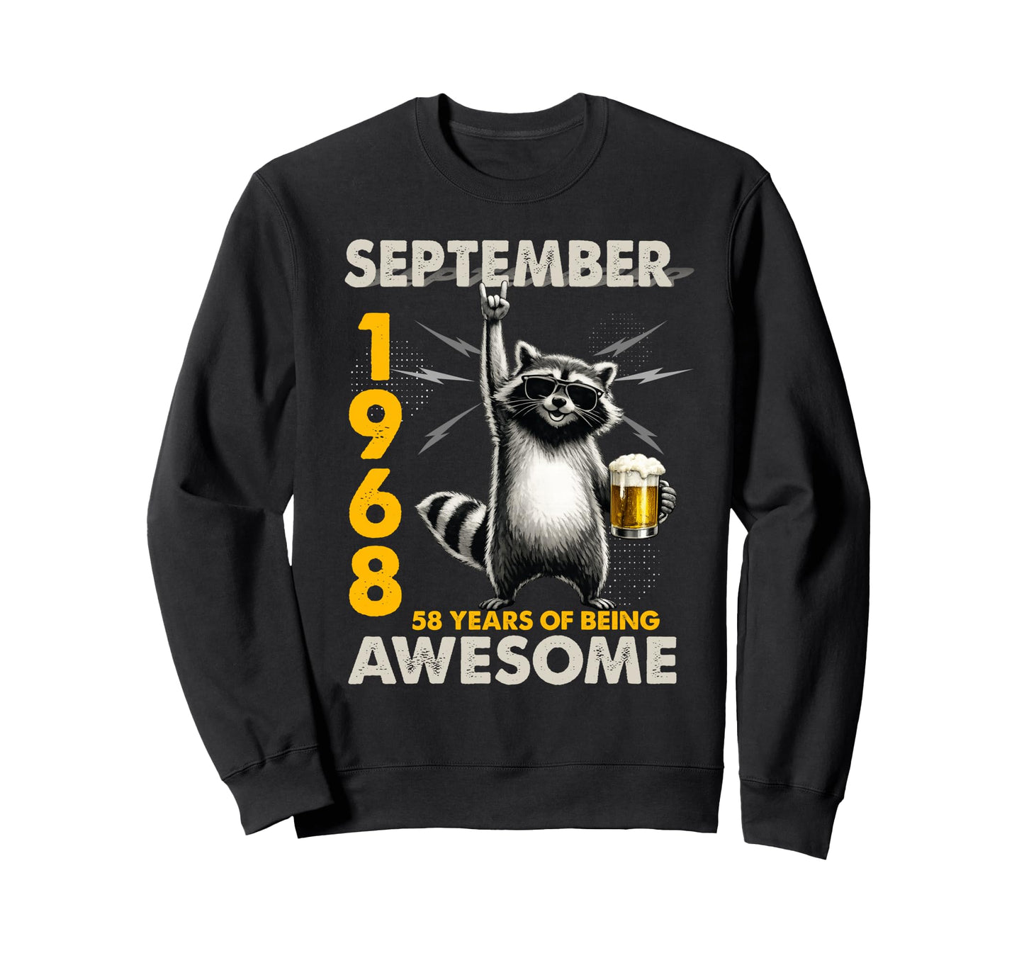 58Th Birthday Raccoon September Sweatshirt - Minimalist Print for Adults - T-Shirt, Sweatshirt, Hoodie