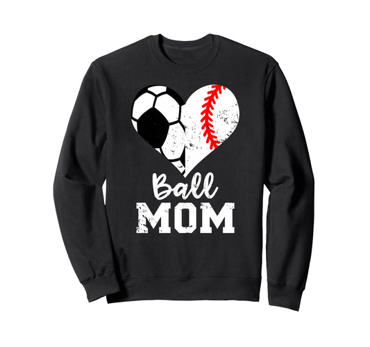 Ball Mom Heart Funny Baseball Sweatshirt - Casual Everyday Wear Men Women - T-Shirt, Sweatshirt, Hoodie