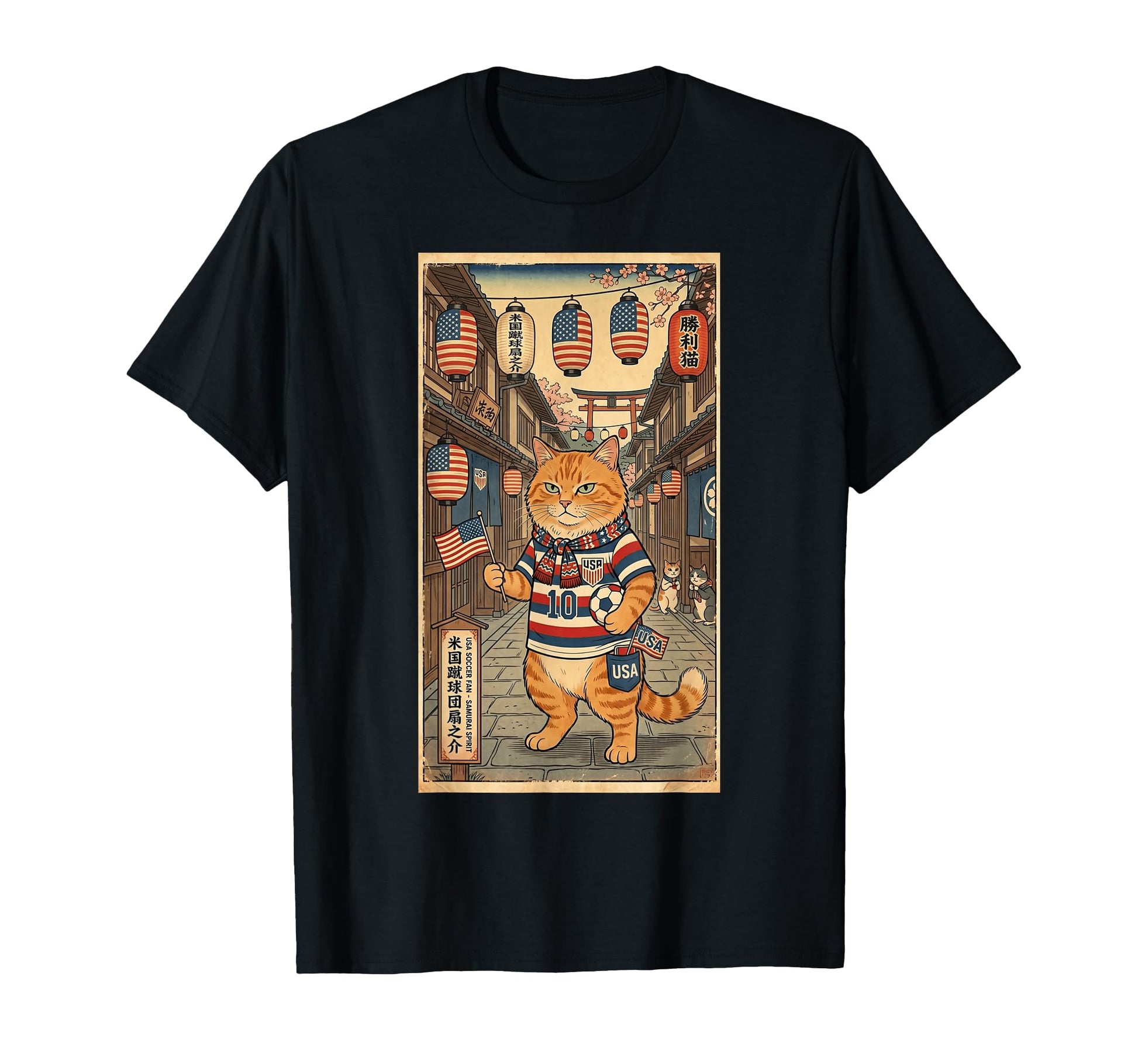 Japanese Cat Soccer Fan Usa Team T-Shirt - Fun Novelty Design for Adults - T-Shirt, Sweatshirt, Hoodie