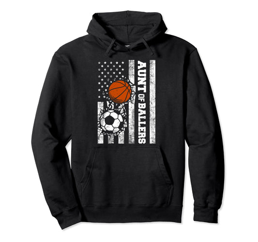 Aunt Ballers Funny Usa Flag Soccer Hoodie - Aesthetic Graphic for Adults - T-Shirt, Sweatshirt, Hoodie