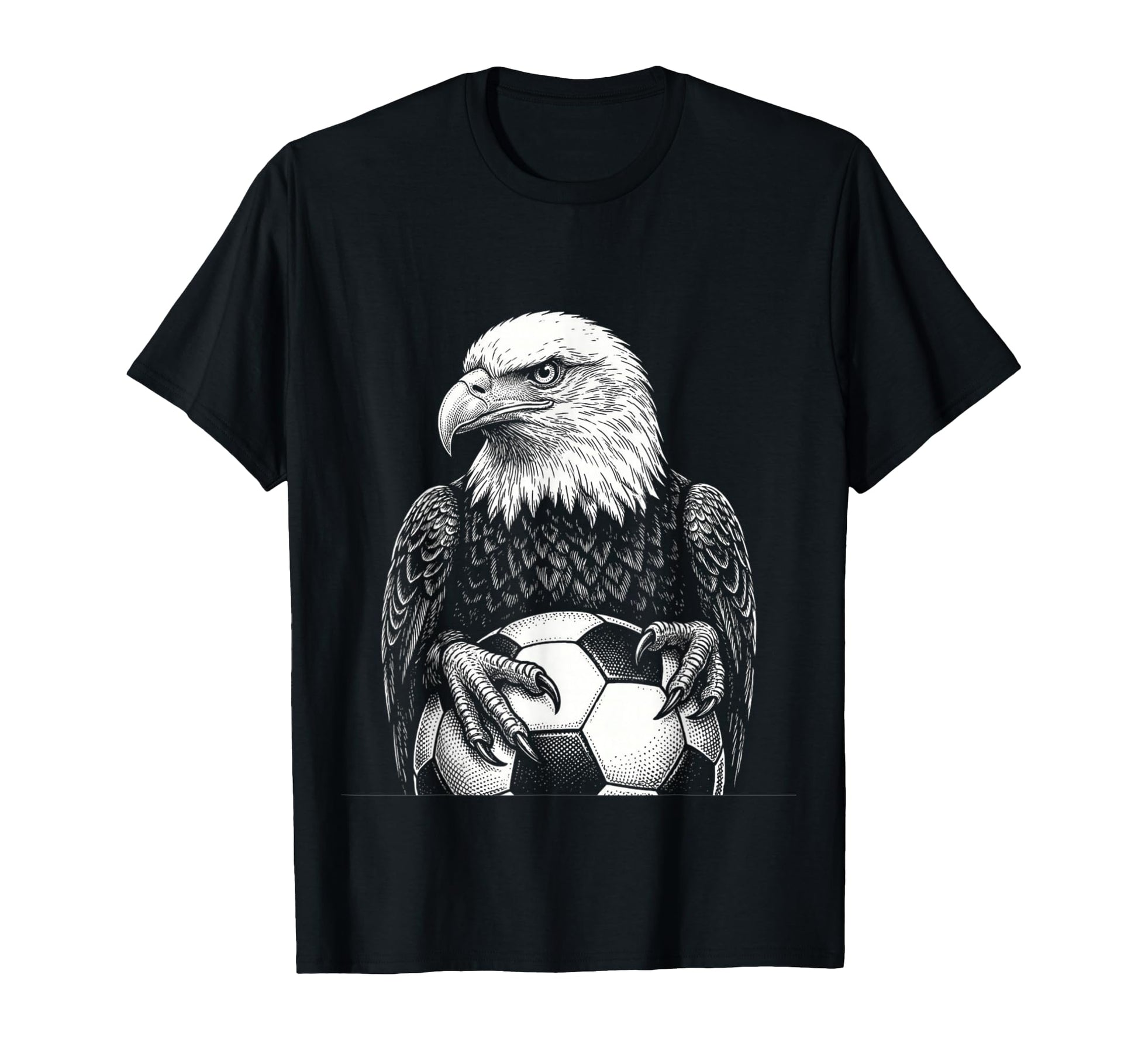 Black White Soccer Fan Bald Eagle T-Shirt - Casual Everyday Wear Unisex - T-Shirt, Sweatshirt, Hoodie