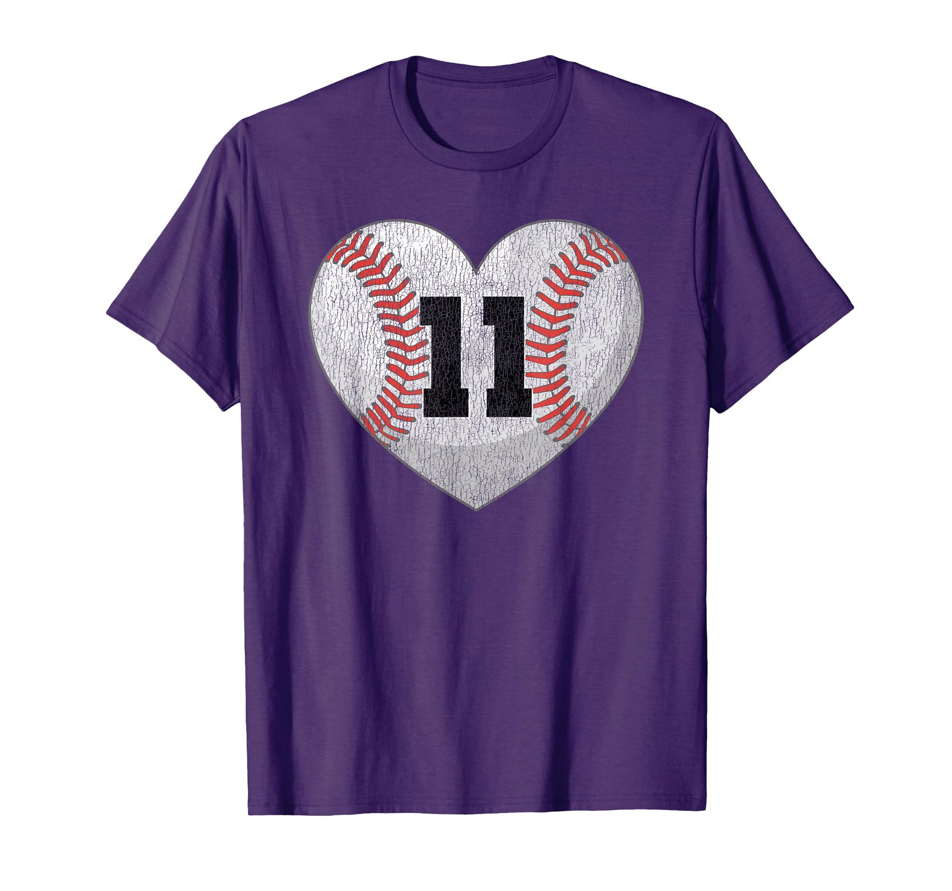 Baseball Number 11 Distressed Heart T-Shirt - Trendy Graphic for Adults - T-Shirt, Sweatshirt, Hoodie
