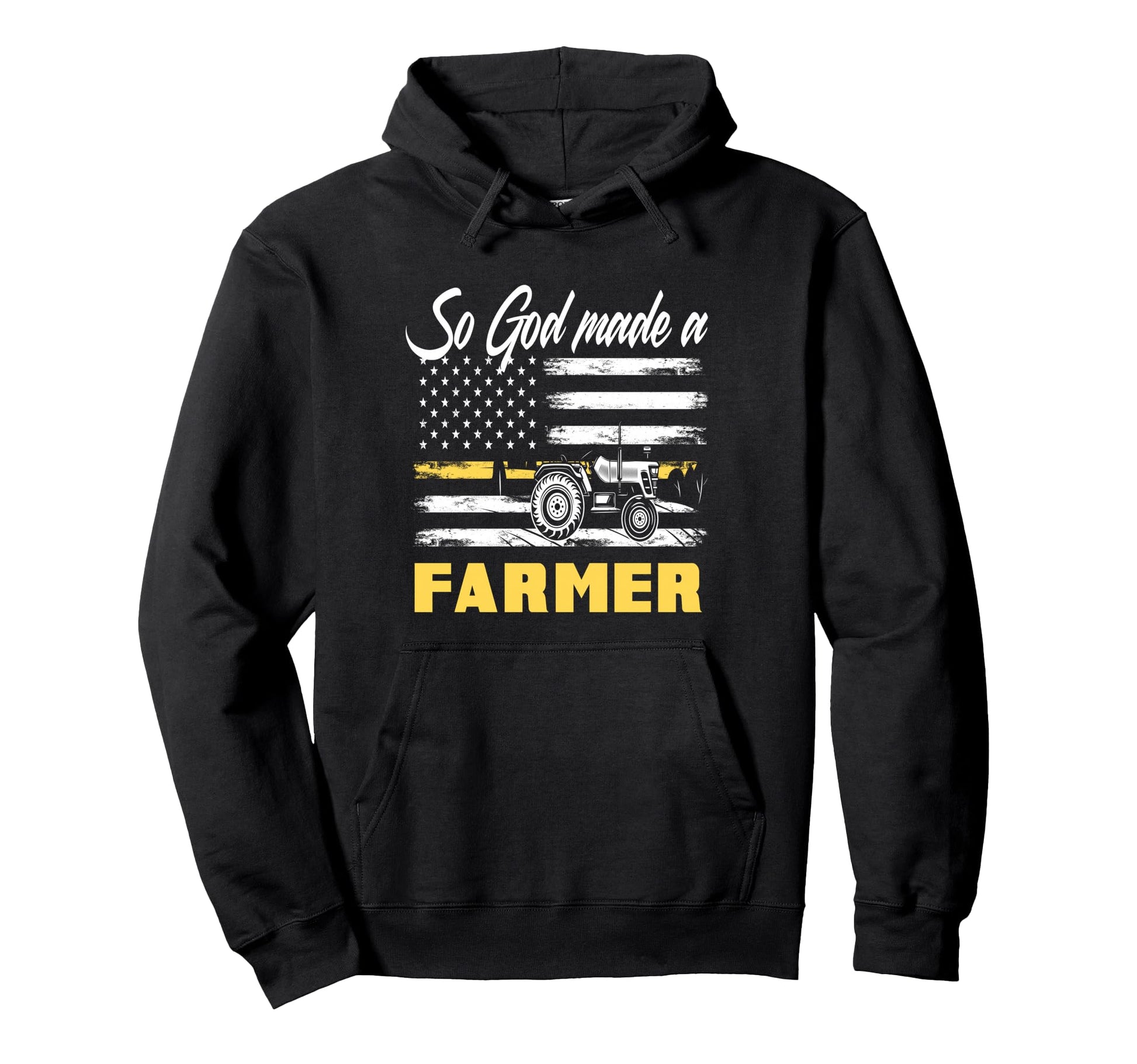 God Made Farmer American Flag Tractor Hoodie - Novelty Apparel Unisex - T-Shirt, Sweatshirt, Hoodie