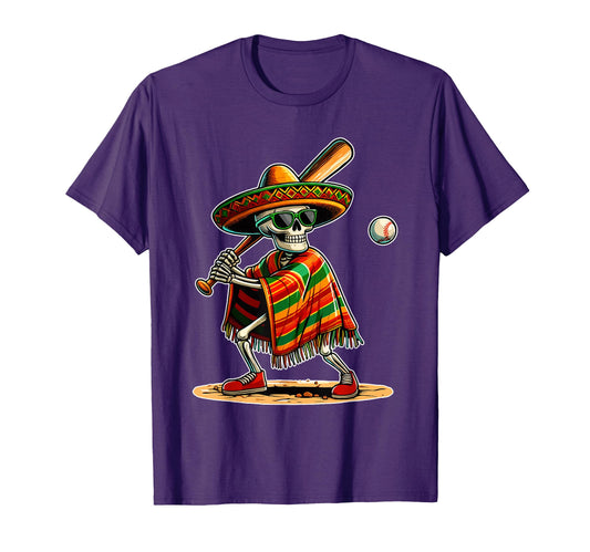 Baseball Skeleton Mexican Sombrero T-Shirt - Trendy Graphic Men Women - T-Shirt, Sweatshirt, Hoodie