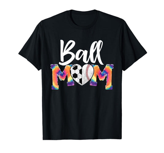 Ball Mom Heart Tie Dye Funny T-Shirt - Casual Everyday Wear for Adults - T-Shirt, Sweatshirt, Hoodie