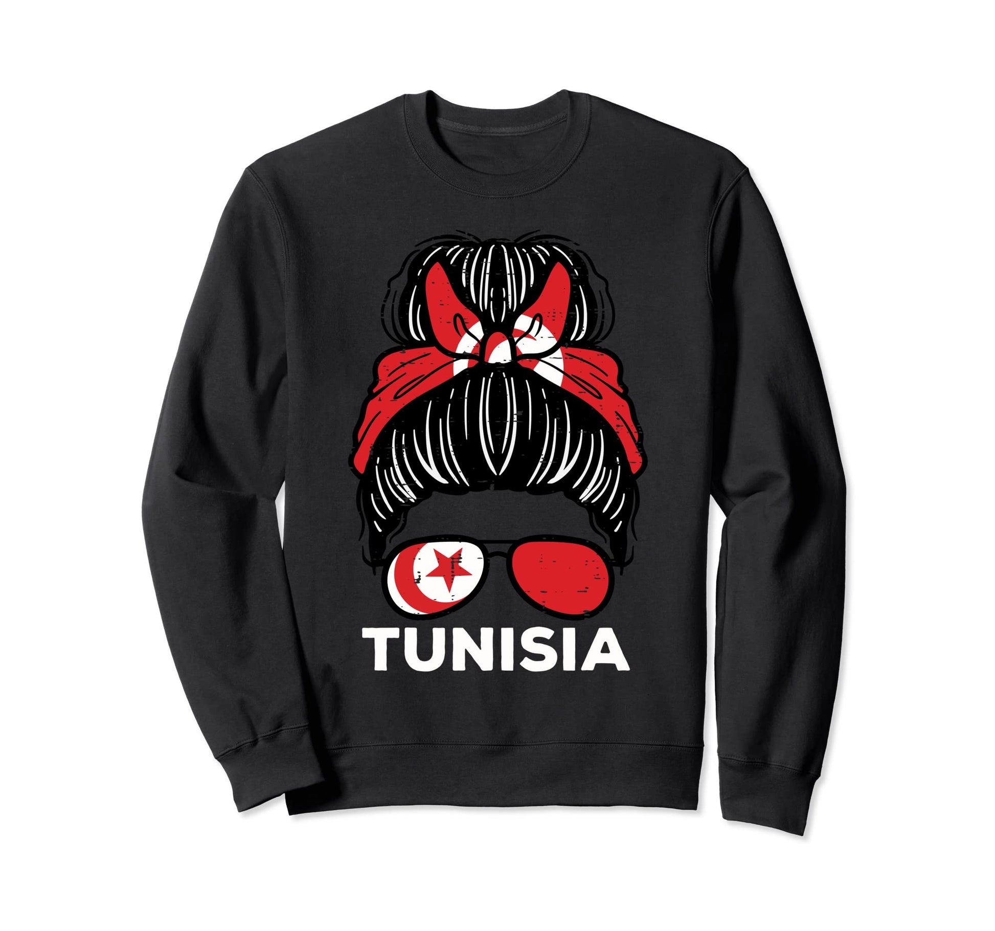 Tunisia Flag Tunisian Hairbun Sweatshirt - Aesthetic Graphic for Adults - T-Shirt, Sweatshirt, Hoodie