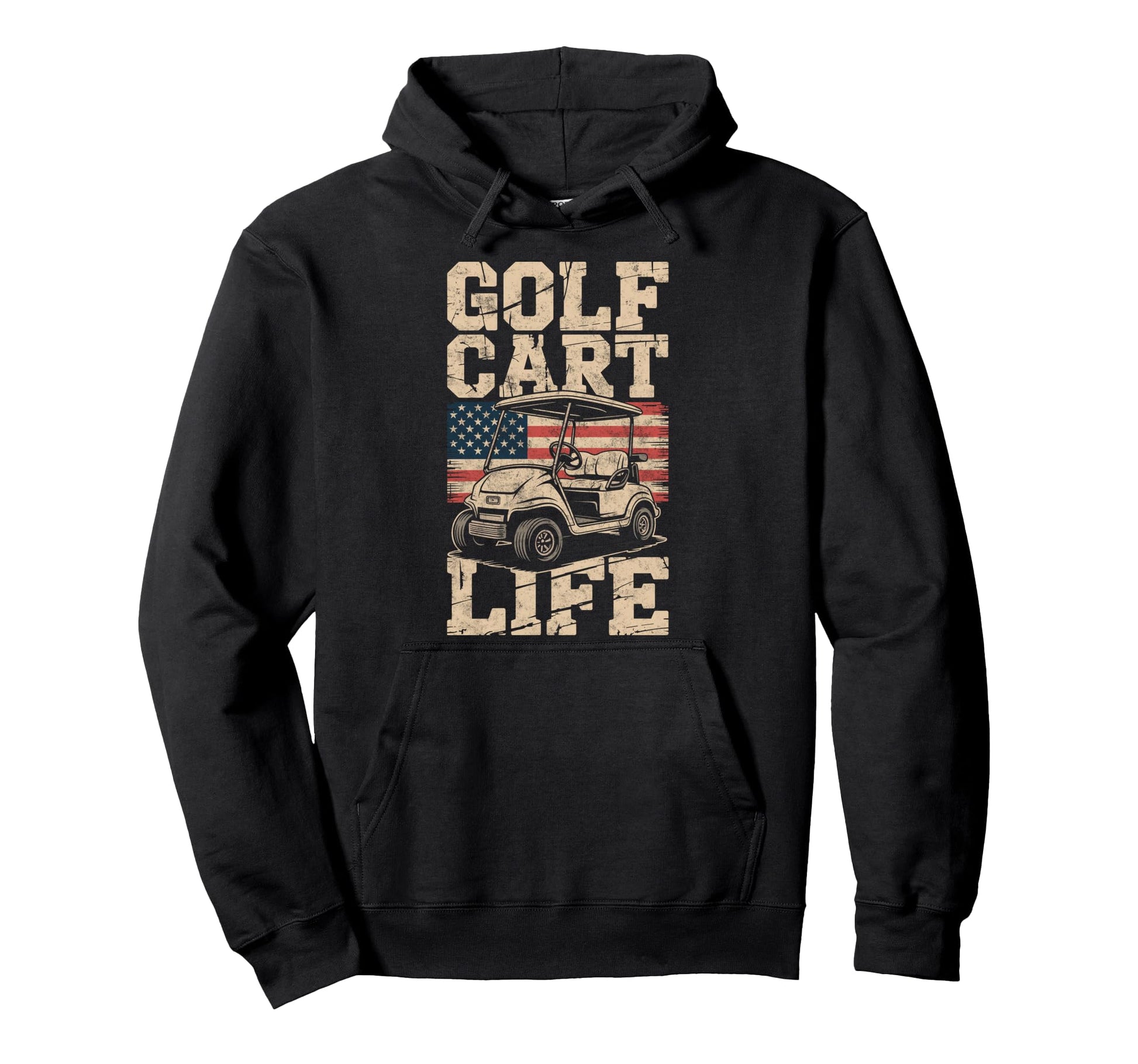 Golf Cart Life Us Flag Golfing Golfer Hoodie - Unique Graphic Men Women - T-Shirt, Sweatshirt, Hoodie