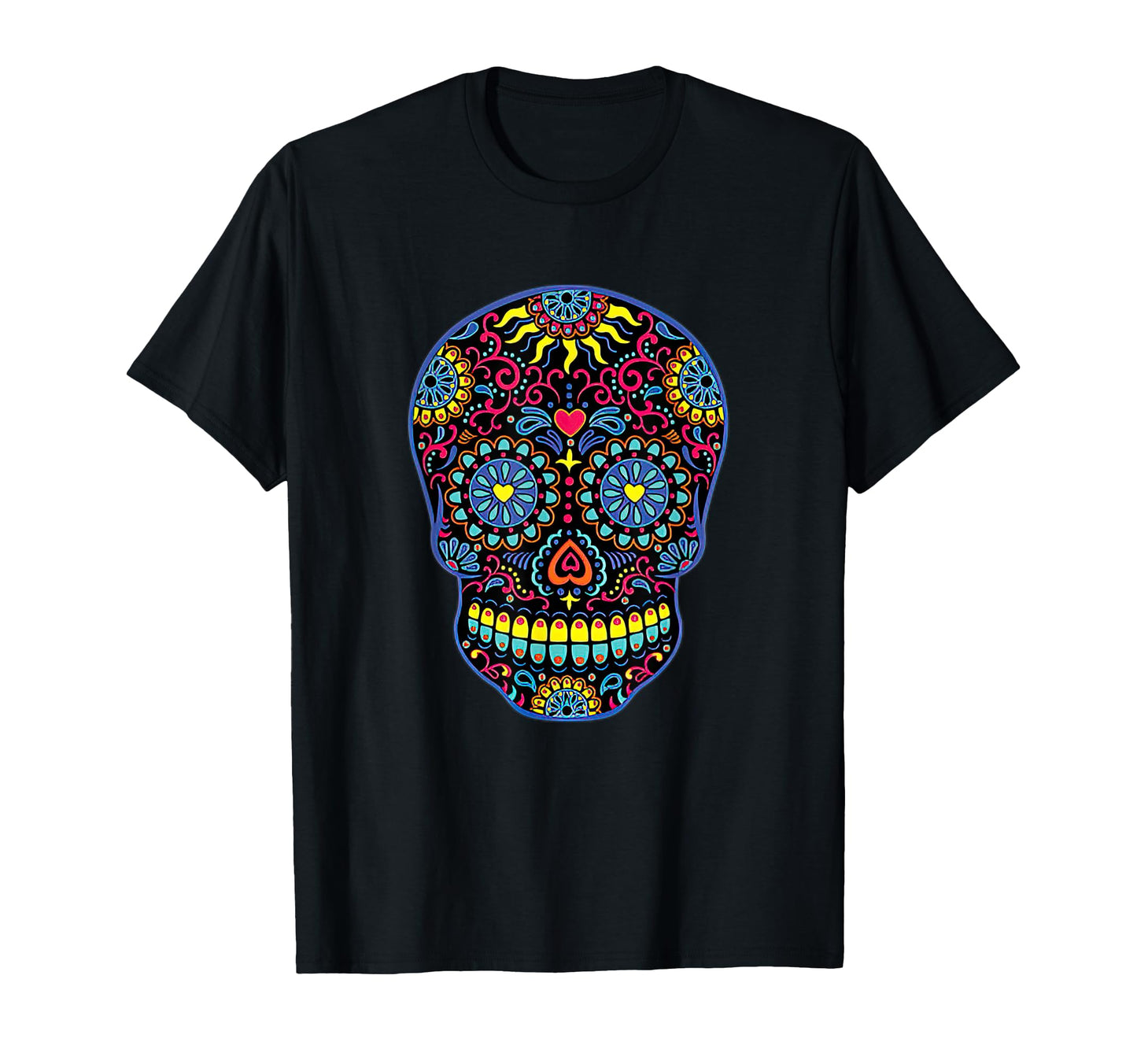 Black Sugar Skull Day Dead Dia De Los T-Shirt - Novelty Apparel for Adults - T-Shirt, Sweatshirt, Hoodie