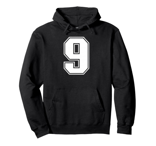 9 Number Nine Team Sports Varsity Hoodie - Novelty Apparel for Adults - T-Shirt, Sweatshirt, Hoodie