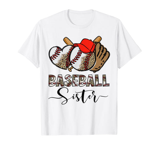 Baseball Sister Leopard Heart Funny T-Shirt - Custom Art Print Unisex - T-Shirt, Sweatshirt, Hoodie