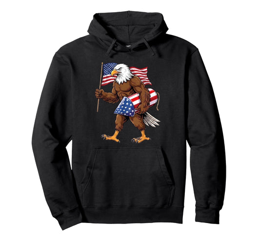 American Flag Bald Eagle 4Th July Fireworks Hoodie - Trendy Graphic Unisex - T-Shirt, Sweatshirt, Hoodie
