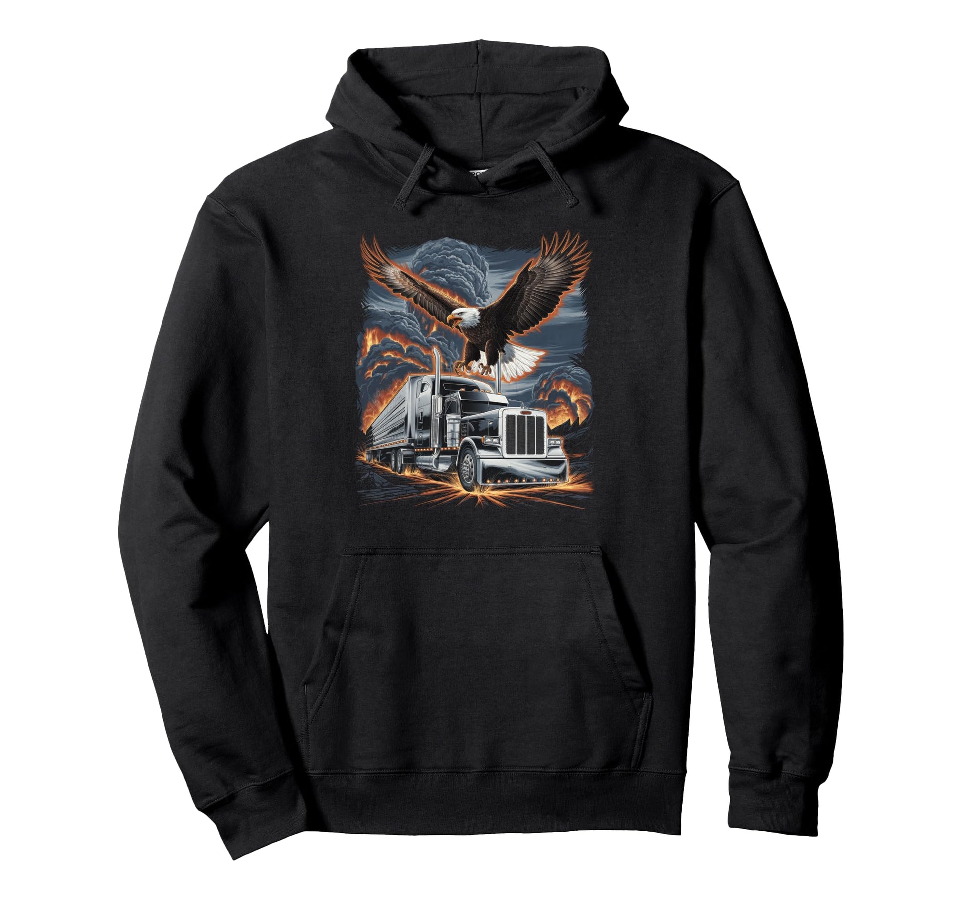 American Flag Trucker Dad Big Rig Hoodie - Custom Art Print Men Women - T-Shirt, Sweatshirt, Hoodie