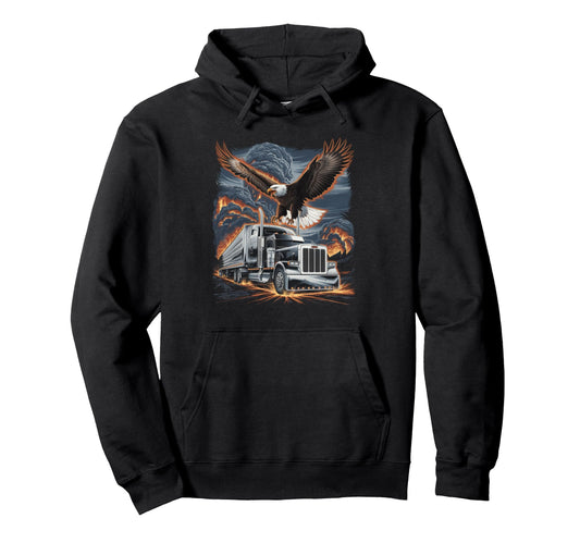 American Flag Trucker Dad Big Rig Hoodie - Custom Art Print Men Women - T-Shirt, Sweatshirt, Hoodie