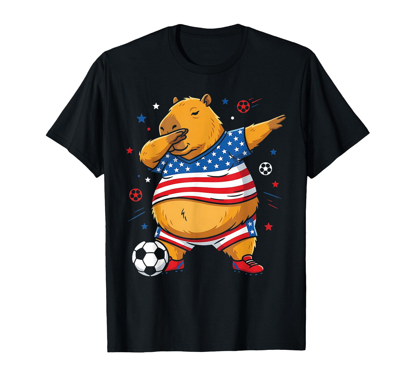 Funny 4Th July Capybara Soccer Usa T-Shirt - Novelty Apparel for Adults - T-Shirt, Sweatshirt, Hoodie