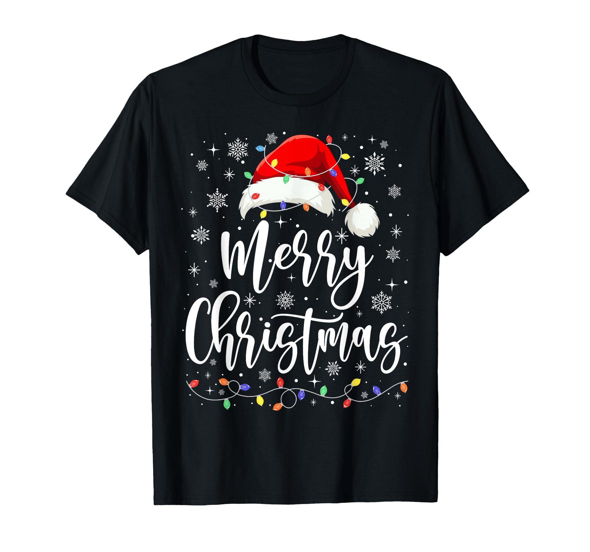 Merry Lights Red Santa Hat Family T-Shirt - Graphic Print for Adults - T-Shirt, Sweatshirt, Hoodie