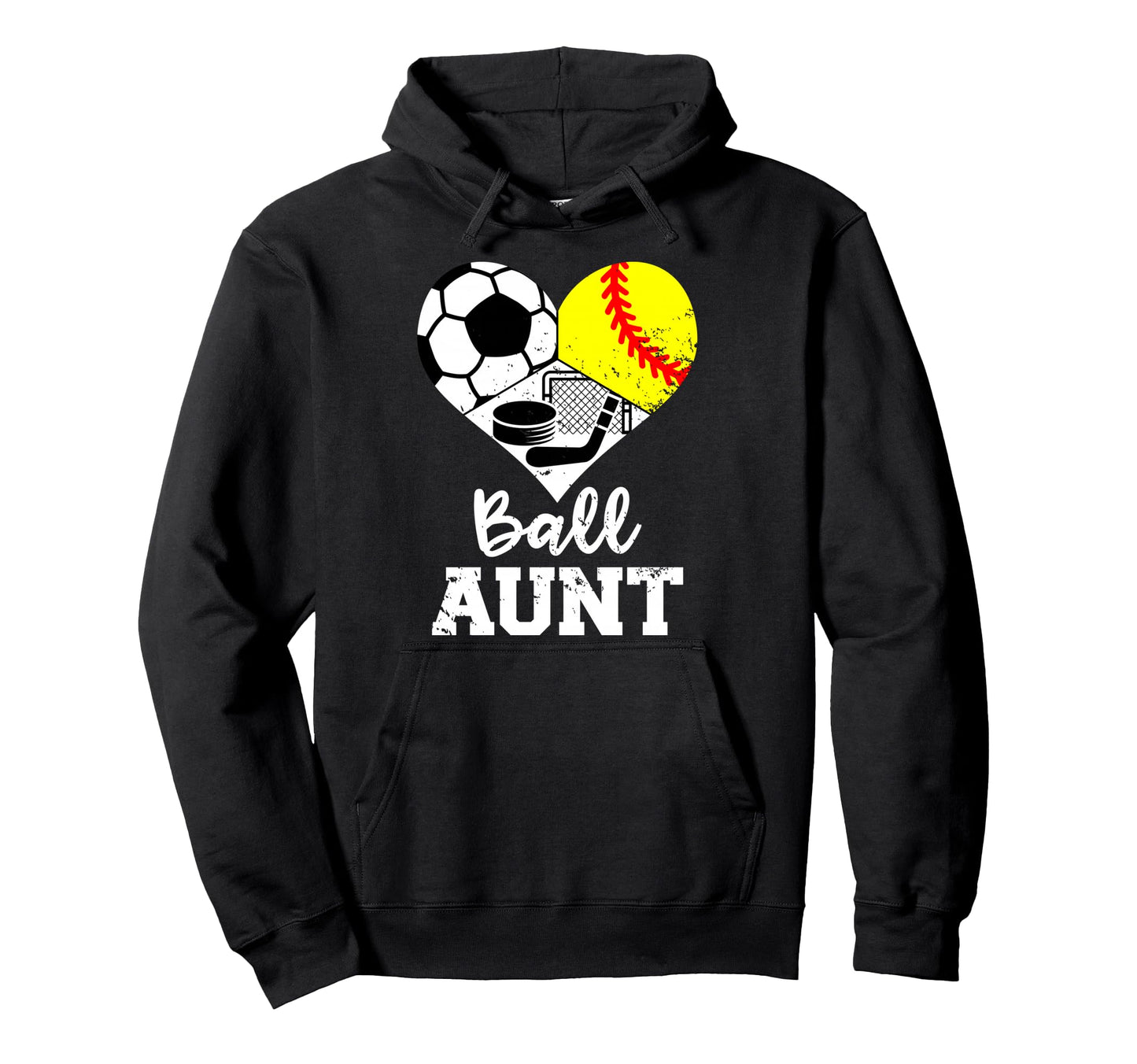 Ball Aunt Heart Funny Soccer Softball Hoodie - Minimalist Print Unisex - T-Shirt, Sweatshirt, Hoodie