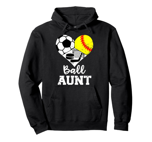 Ball Aunt Heart Funny Soccer Softball Hoodie - Minimalist Print Unisex - T-Shirt, Sweatshirt, Hoodie