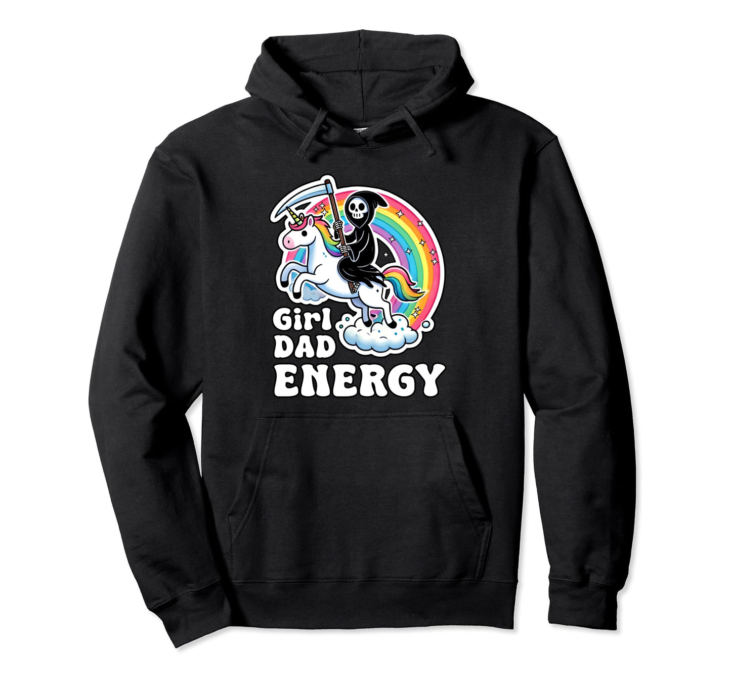 Funny Dad Energy Unicorn Grim Reaper Hoodie - Aesthetic Graphic Unisex - T-Shirt, Sweatshirt, Hoodie