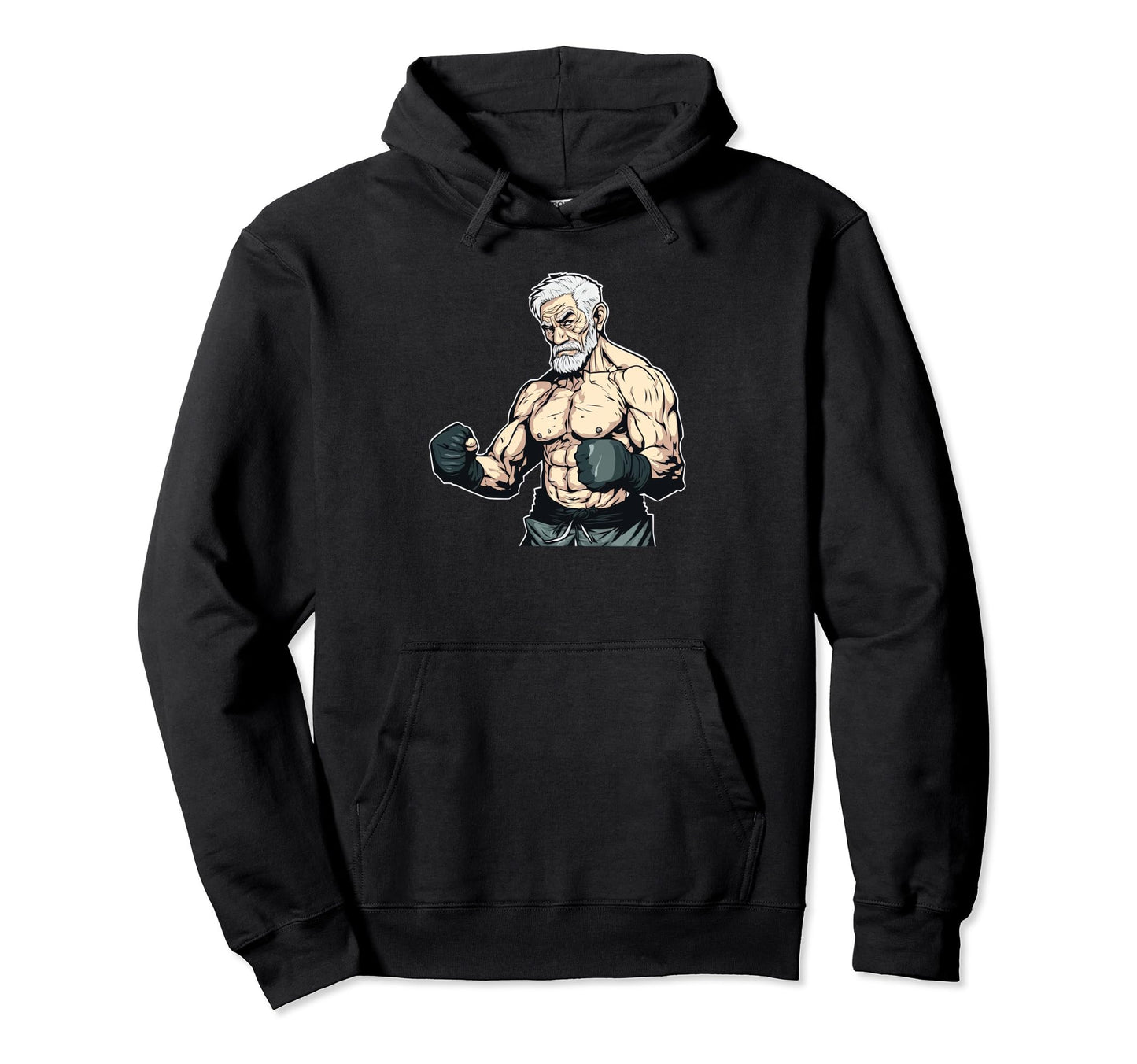 Boxing Bearded Old Cage Fighter Free Hoodie - Novelty Apparel Unisex - T-Shirt, Sweatshirt, Hoodie