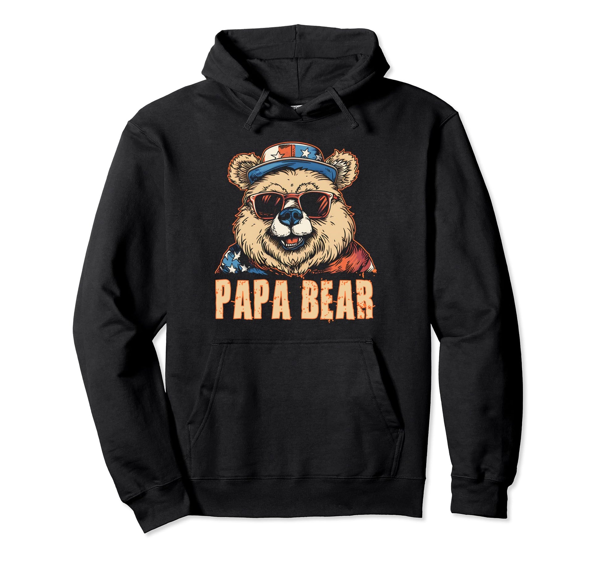 Papa Bear Fathers Day Usa Flag Best Dad Hoodie - Novelty Apparel for Adults - T-Shirt, Sweatshirt, Hoodie