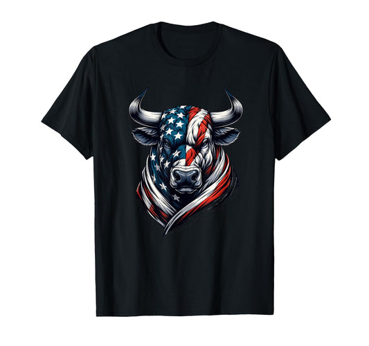 American Patriot Bull Cow 4Th July T-Shirt - Minimalist Print for Adults - T-Shirt, Sweatshirt, Hoodie