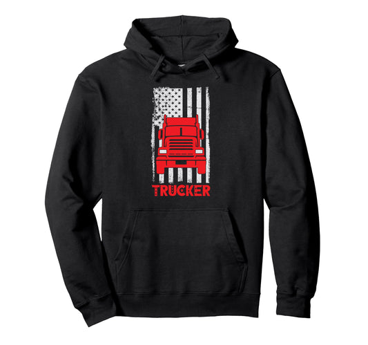 American Trucker America Flag Truckers Hoodie - Novelty Apparel for Adults - T-Shirt, Sweatshirt, Hoodie