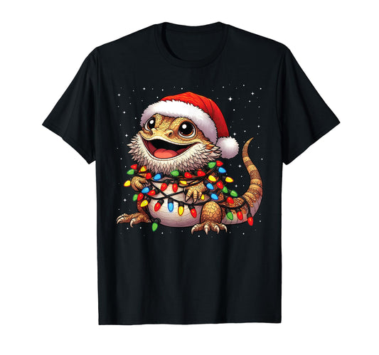 Bearded Dragon Lights Santa Hat Snow T-Shirt - Trendy Graphic Men Women - T-Shirt, Sweatshirt, Hoodie