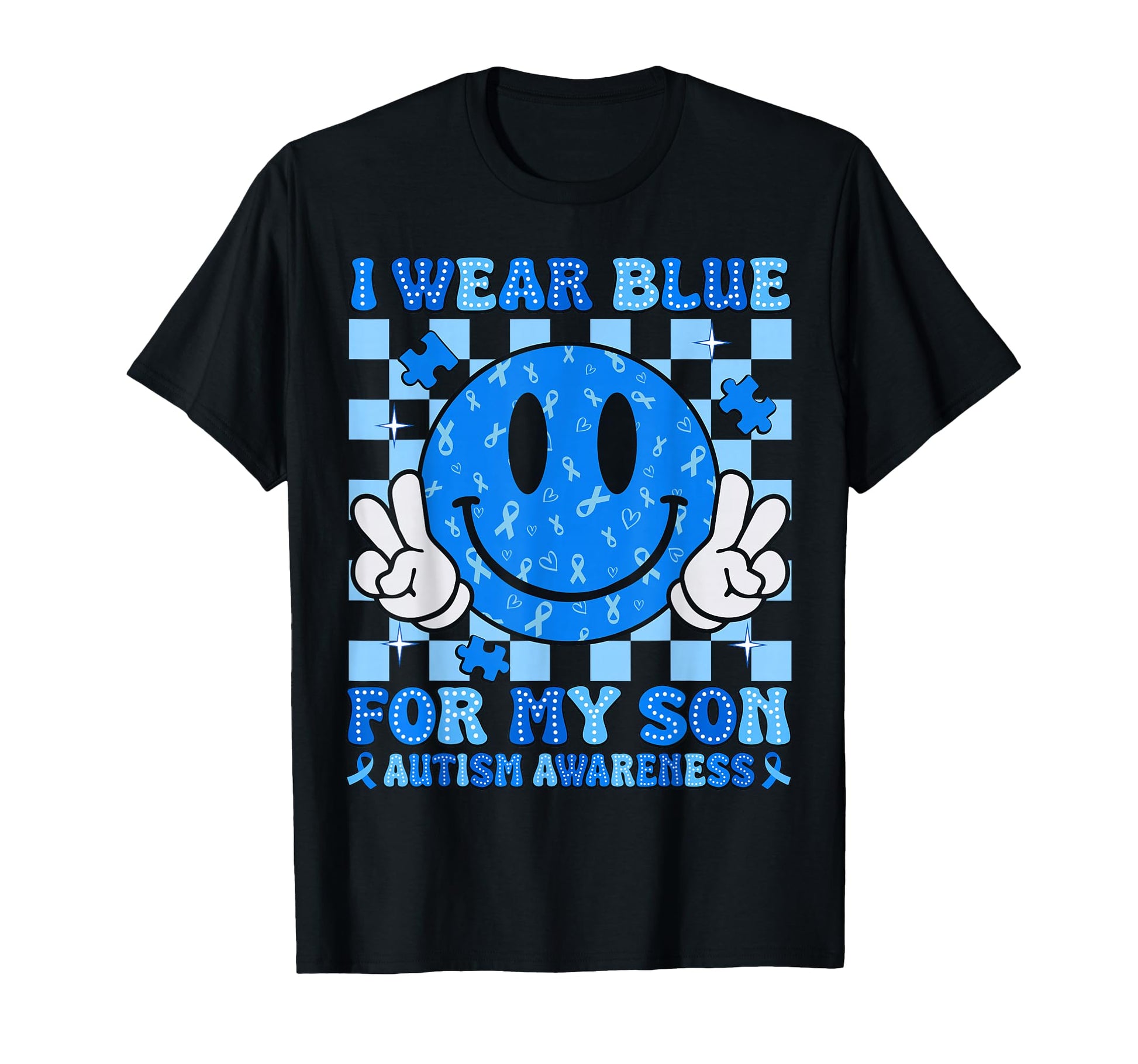 I Wear Blue My Son Autism Awareness Smile T-Shirt - Unique Graphic Unisex - T-Shirt, Sweatshirt, Hoodie