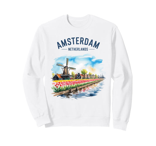 Amsterdam Netherlands Watercolor Sweatshirt - Minimalist Print for Adults - T-Shirt, Sweatshirt, Hoodie