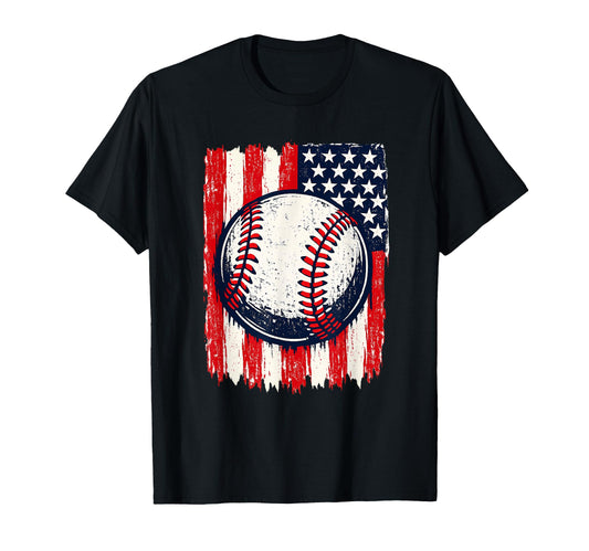 Baseball American Flag Patriotic T-Shirt - Trendy Graphic Unisex - T-Shirt, Sweatshirt, Hoodie