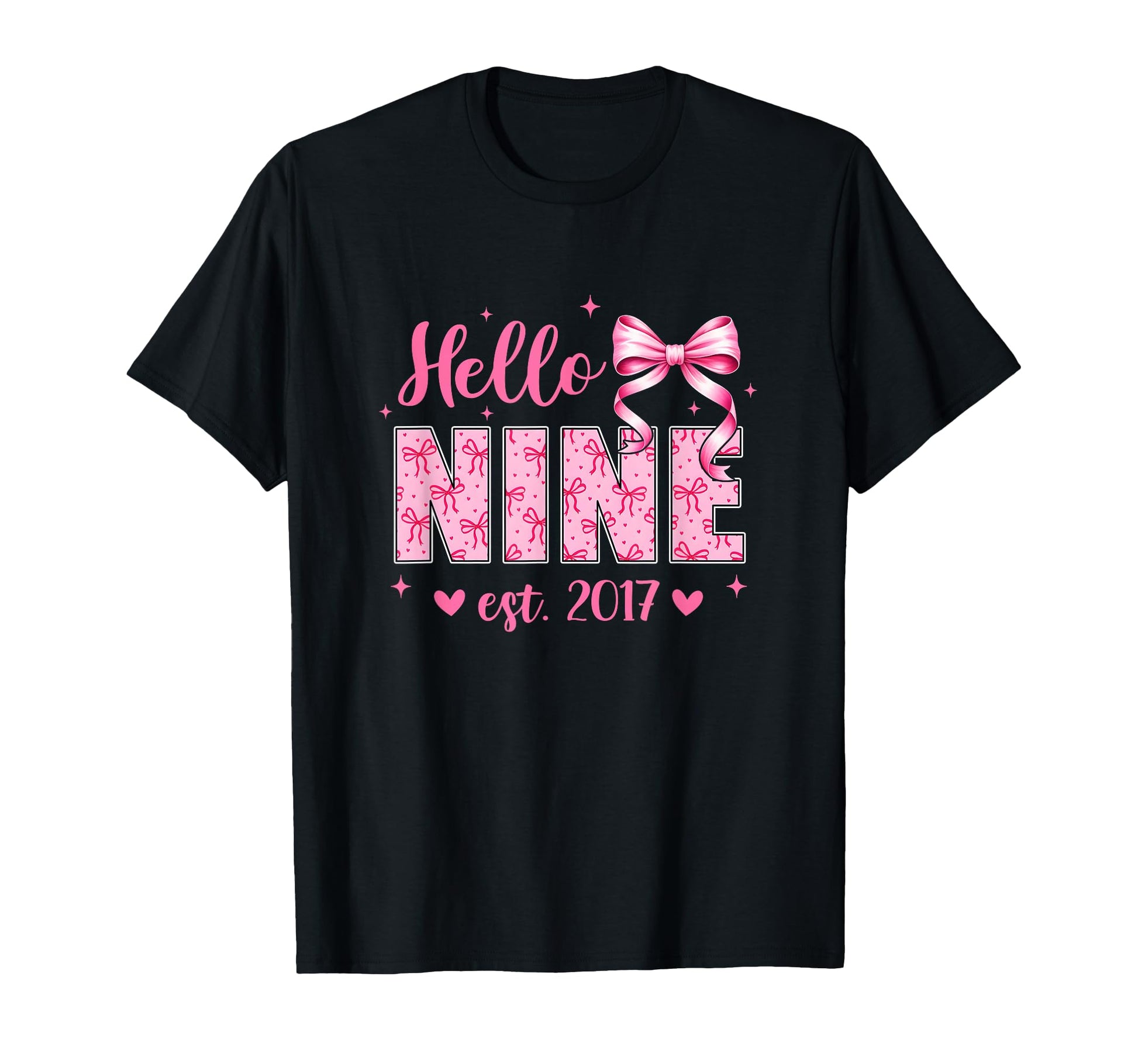 Hello Nine Est 2017 Coquette Bow 9Th T-Shirt - Graphic Print Unisex - T-Shirt, Sweatshirt, Hoodie