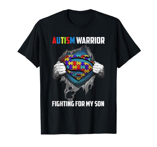 Autism Warrior Fighting My Son Autism T-Shirt - Unique Graphic for Adults - T-Shirt, Sweatshirt, Hoodie