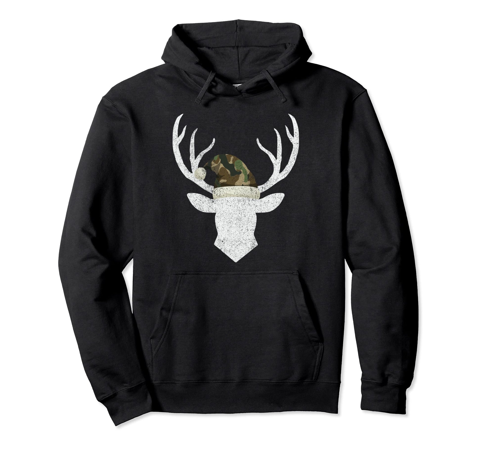 Reindeer Deer Camo Santa Hat Pajama Hunting Hoodie - Graphic Print Unisex - T-Shirt, Sweatshirt, Hoodie
