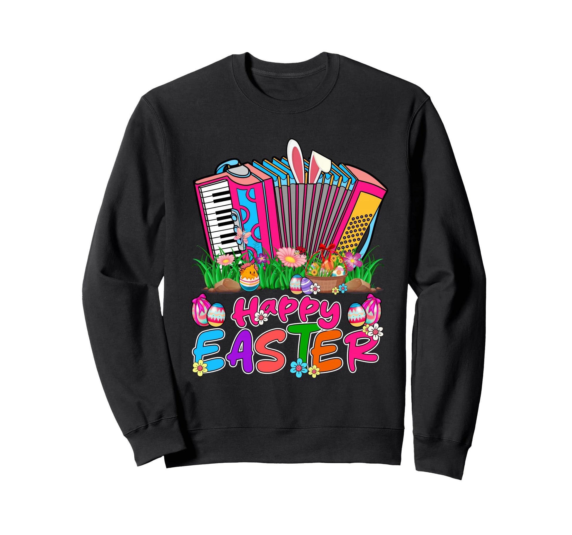 Happy Easter Bunny Accordion Sweatshirt - Custom Art Print for Adults - T-Shirt, Sweatshirt, Hoodie
