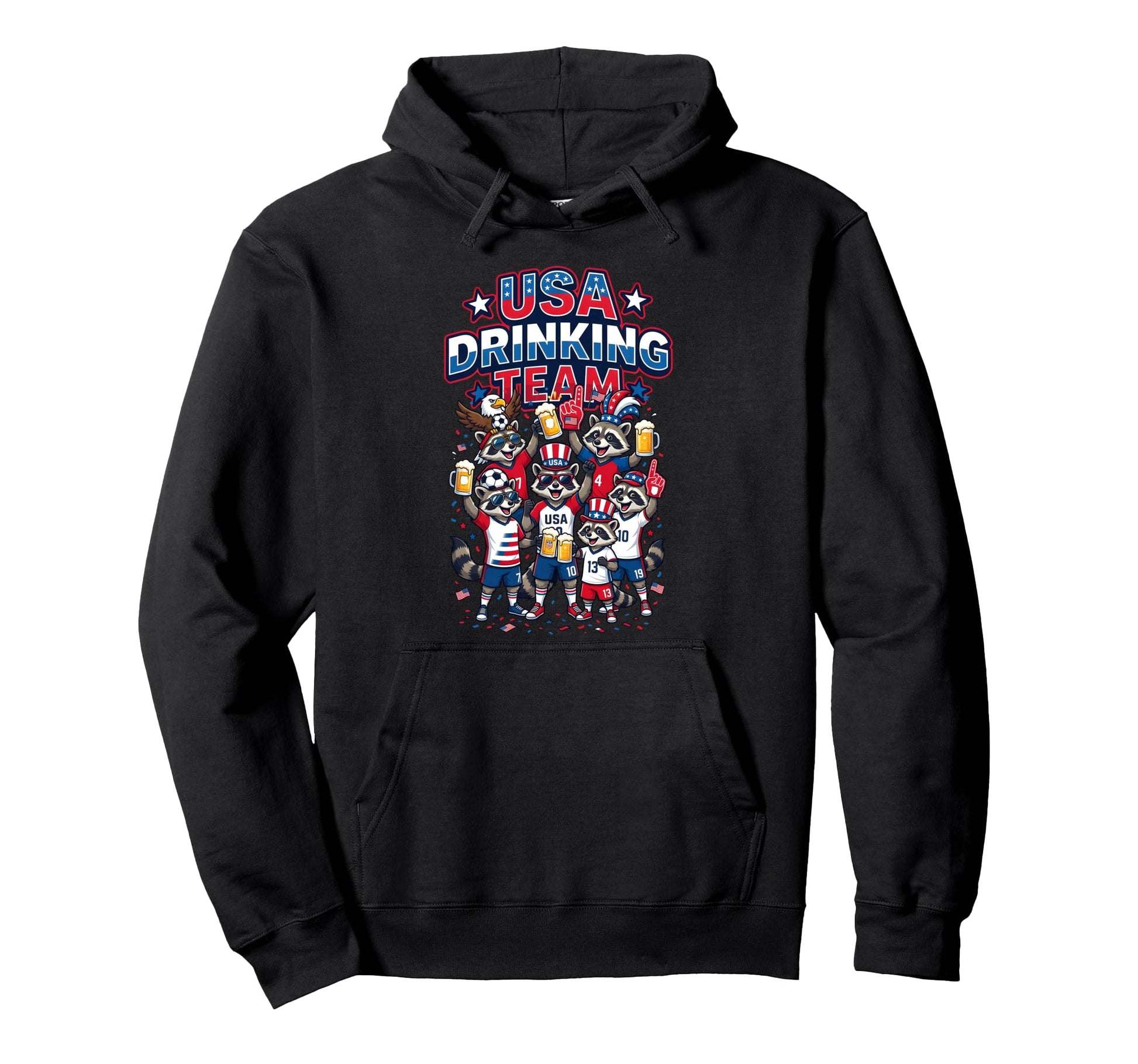 Usa Drinking Team Raccoon Soccer Hoodie - Casual Everyday Wear Unisex - T-Shirt, Sweatshirt, Hoodie