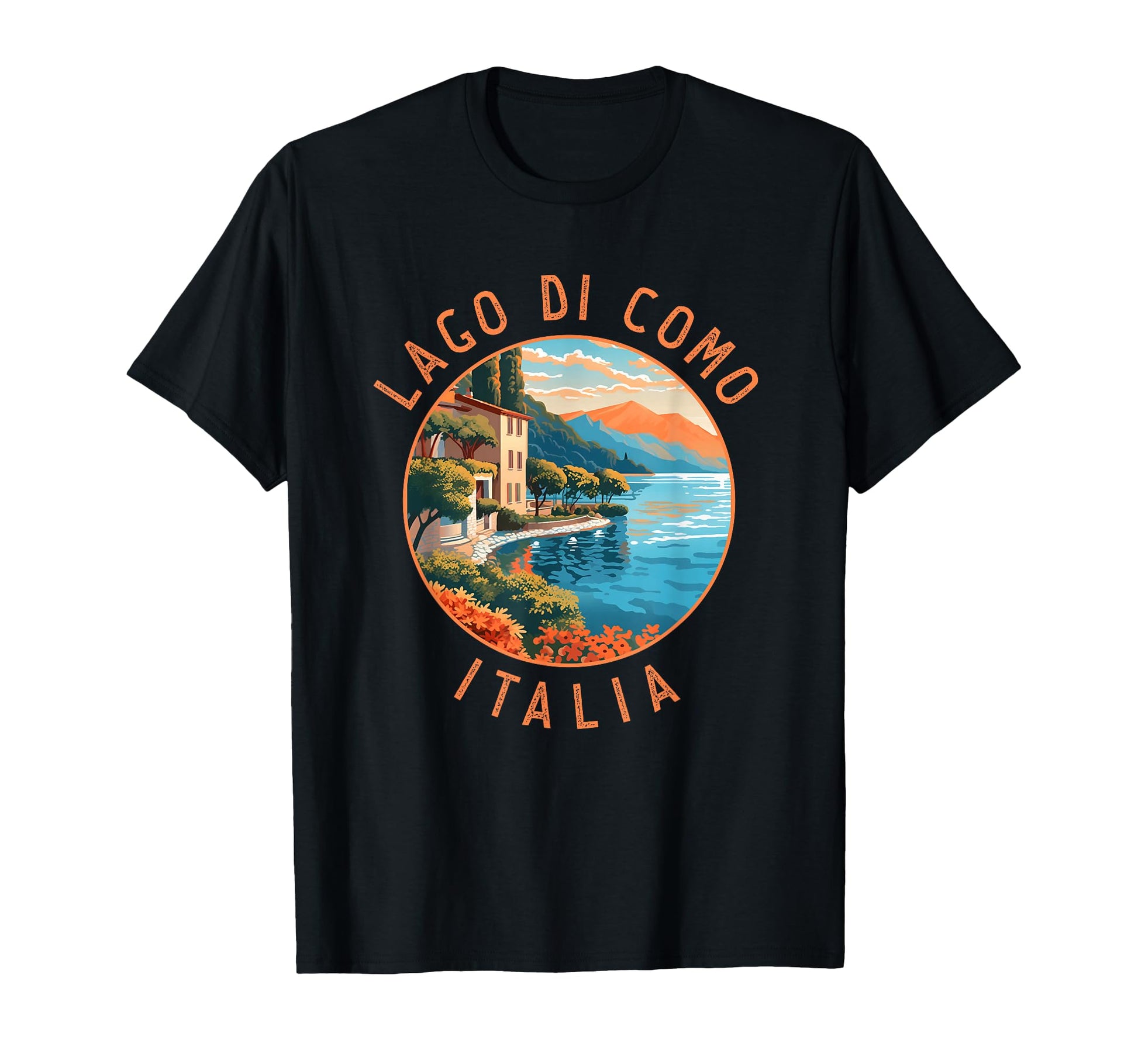 Lago Di Como Italia Distressed Circle T-Shirt - Graphic Print Unisex - T-Shirt, Sweatshirt, Hoodie