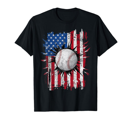 American Flag Baseball 4Th July Usa T-Shirt - Fun Novelty Design Unisex - T-Shirt, Sweatshirt, Hoodie