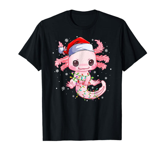 Axolotl Santa Hat Lights Japanese T-Shirt - Streetwear Style for Adults - T-Shirt, Sweatshirt, Hoodie
