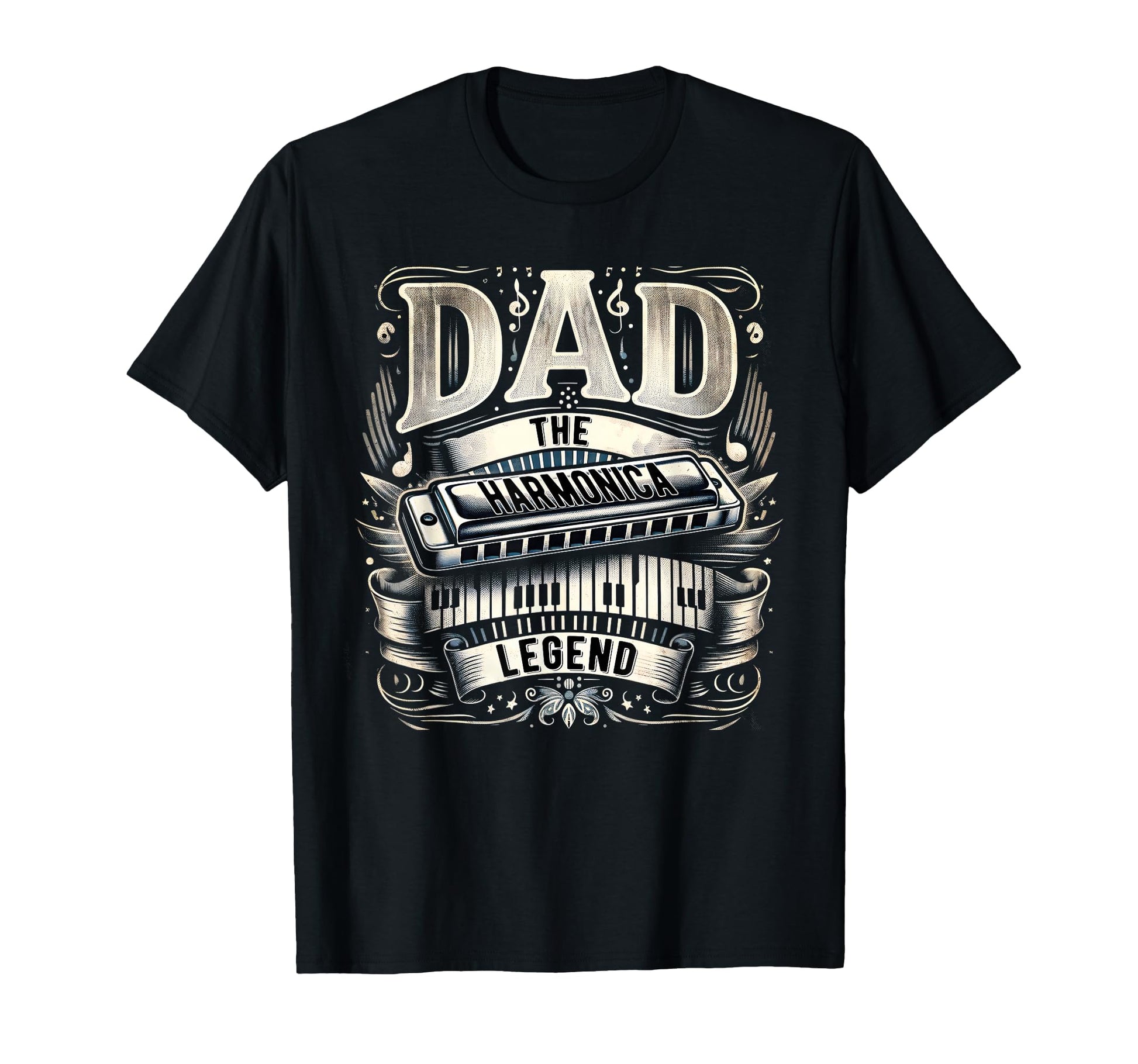 Dad Fathers Day Dad Harmonica Legend T-Shirt - Custom Art Print Men Women - T-Shirt, Sweatshirt, Hoodie
