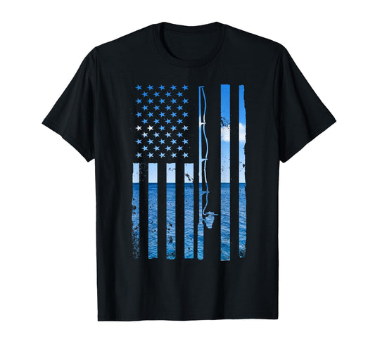 American Flag Fish Fisher Fisherman T-Shirt - Unique Graphic Men Women - T-Shirt, Sweatshirt, Hoodie