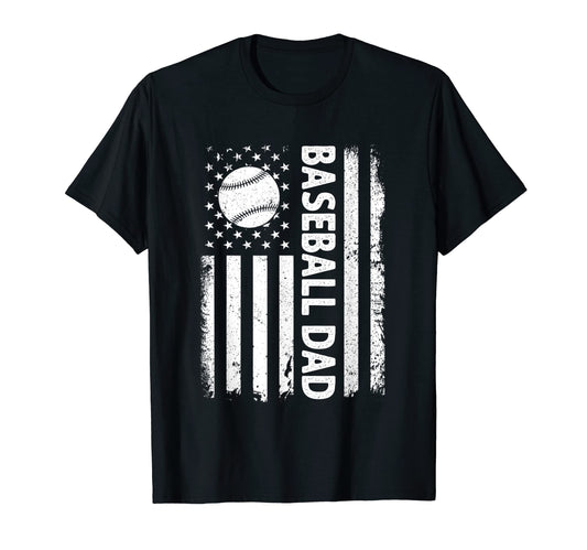 Baseball Dad Usa Flag Fathers Day T-Shirt - Casual Everyday Wear Men Women - T-Shirt, Sweatshirt, Hoodie