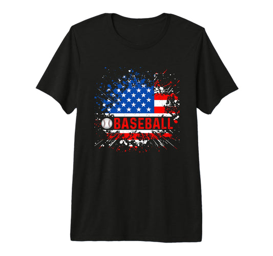 Baseball American Flag Baseball T-Shirt - Novelty Apparel for Adults - T-Shirt, Sweatshirt, Hoodie