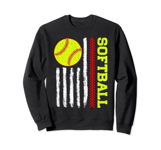 American Flag Baseball Softball Sweatshirt - Fun Novelty Design Men Women - T-Shirt, Sweatshirt, Hoodie