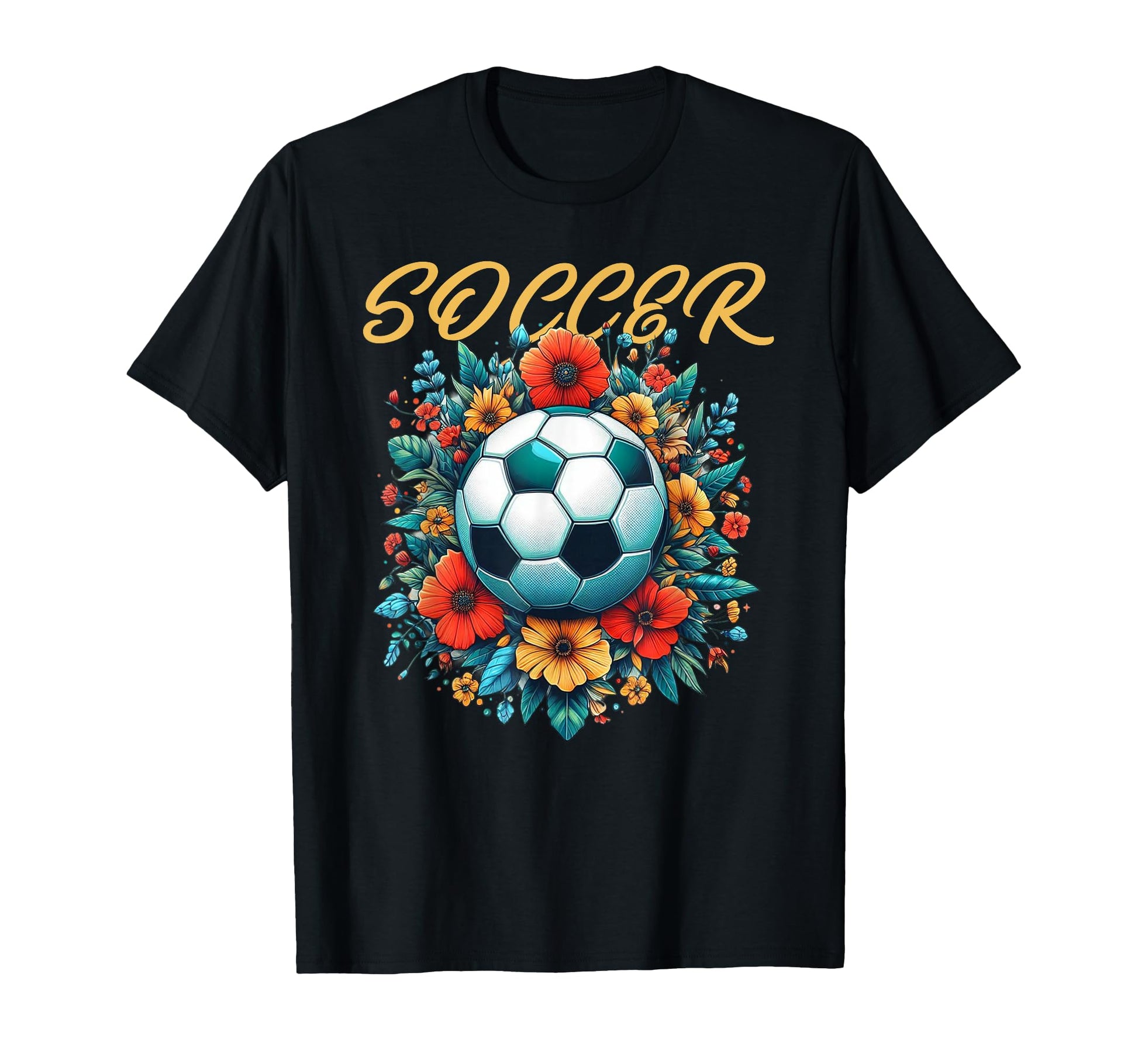 Soccer Ball Floral T-Shirt - Unique Graphic Men Women - T-Shirt, Sweatshirt, Hoodie