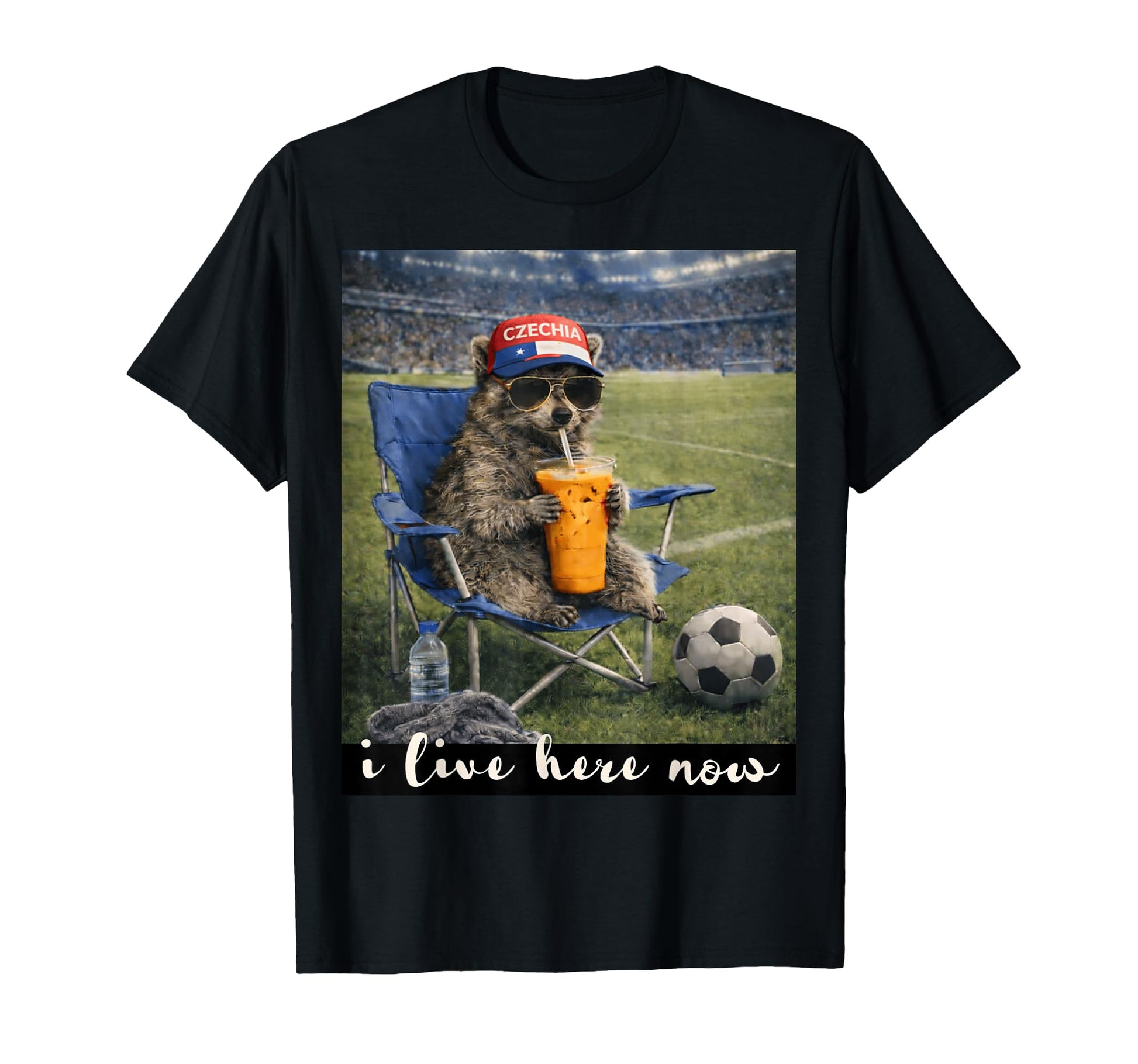 Funny Raccoon Czechia Soccer Fan T-Shirt - Fun Novelty Design for Adults - T-Shirt, Sweatshirt, Hoodie