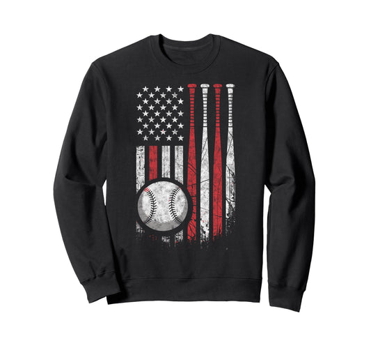 Baseball Us Flag Baseball Lover Dad Sweatshirt - Graphic Print Unisex - T-Shirt, Sweatshirt, Hoodie