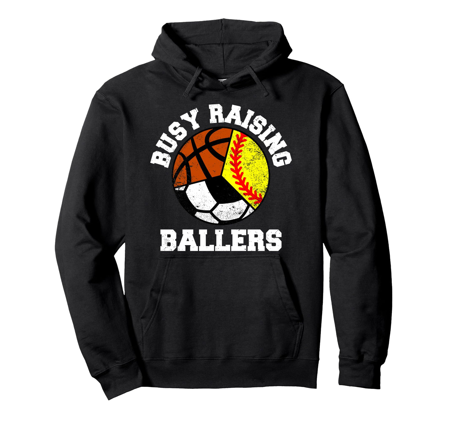 Busy Raising Ballers Funny Softball Hoodie - Minimalist Print for Adults - T-Shirt, Sweatshirt, Hoodie