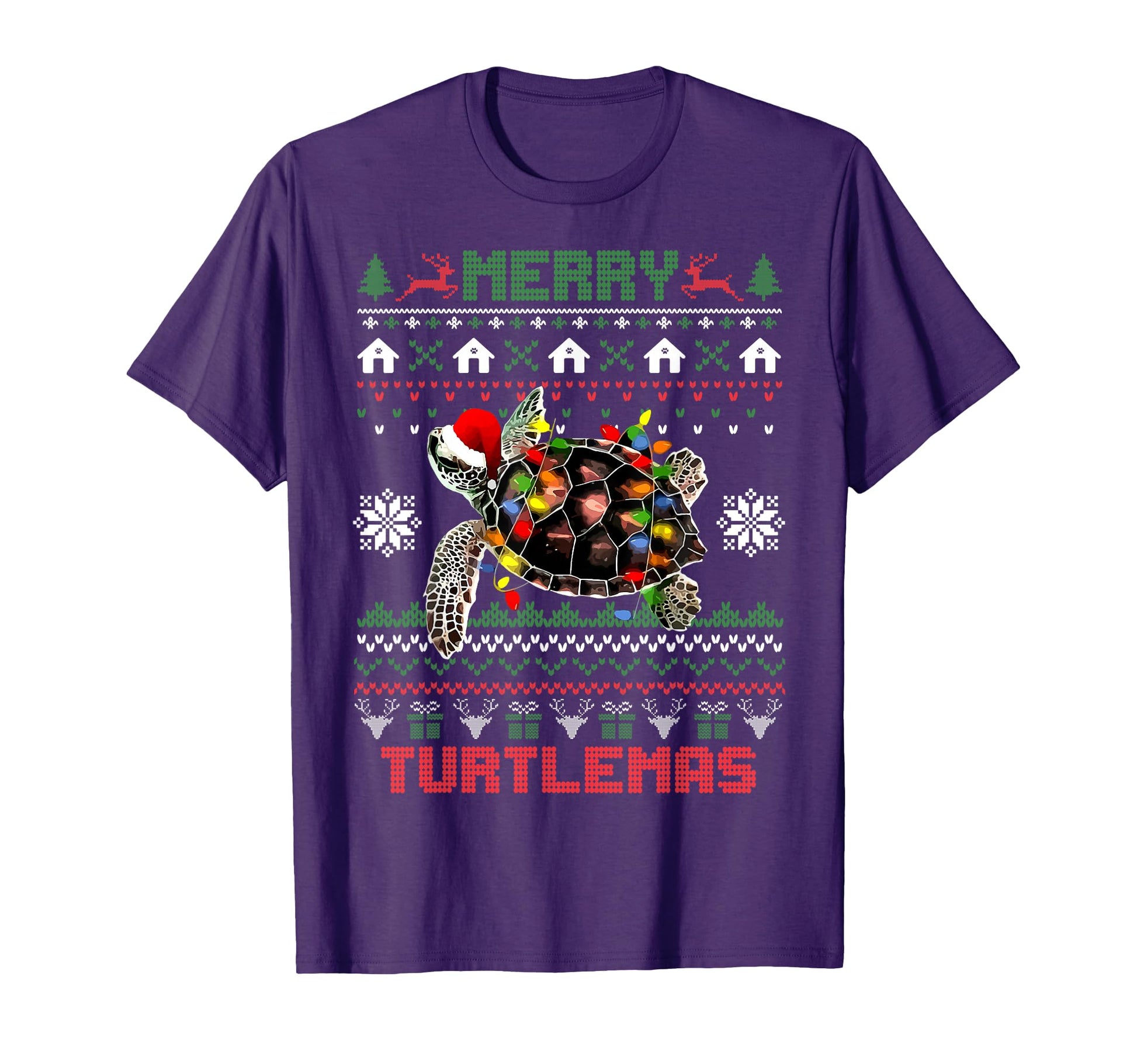 Merry Turtlemas Lights Turtle Santa Hat T-Shirt - Novelty Apparel Unisex - T-Shirt, Sweatshirt, Hoodie